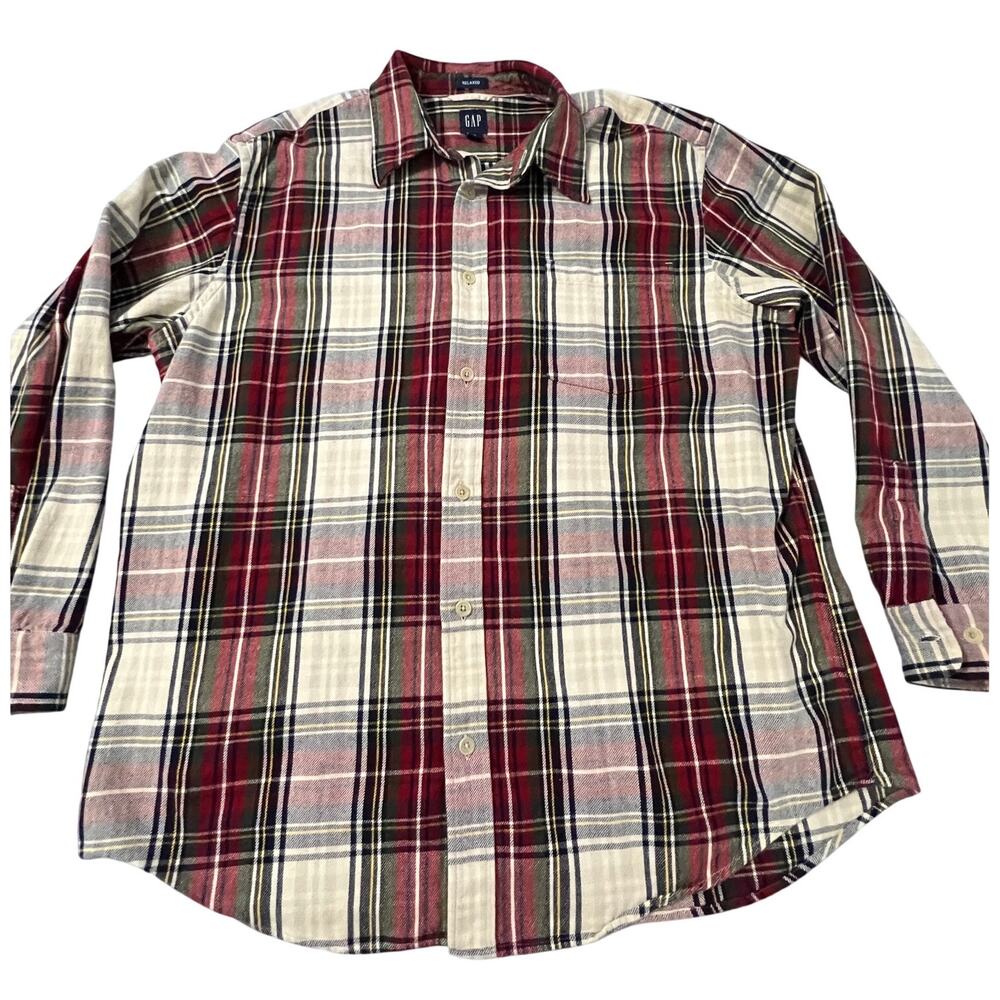 Vintage Y2K GAP Heavyweight Tartan Plaid Shirt Mens XXL Red Button‎ Gorp Relaxed
